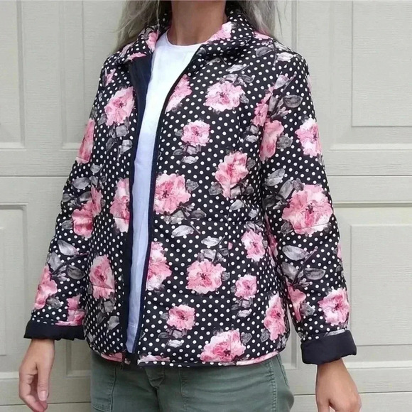 CHICO'S floral polka dot lightweight puffer jacket (Size 1) - Picture 2 of 10